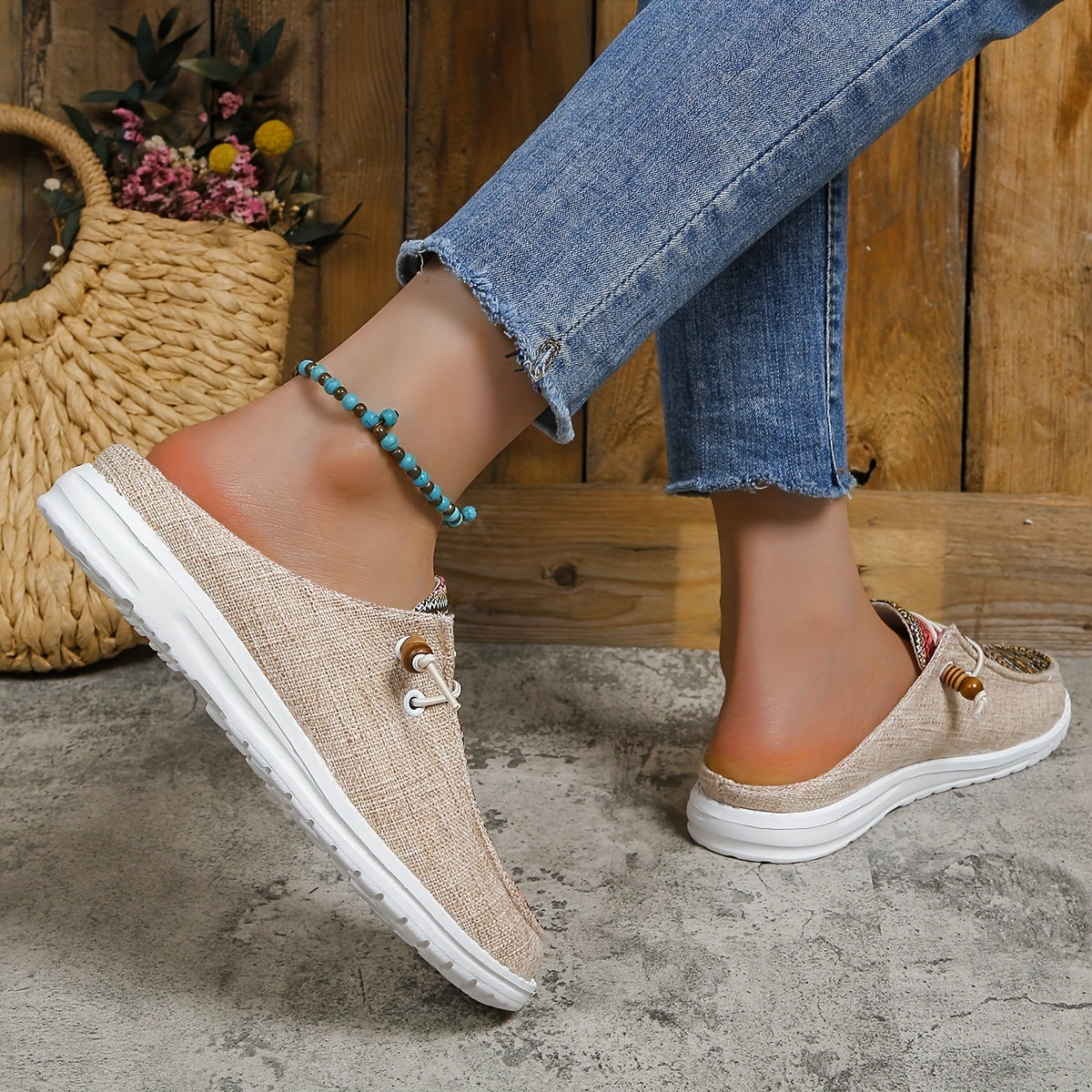 Ethnic Style Canvas Shoes, Lightweight Lace Up Sneakers