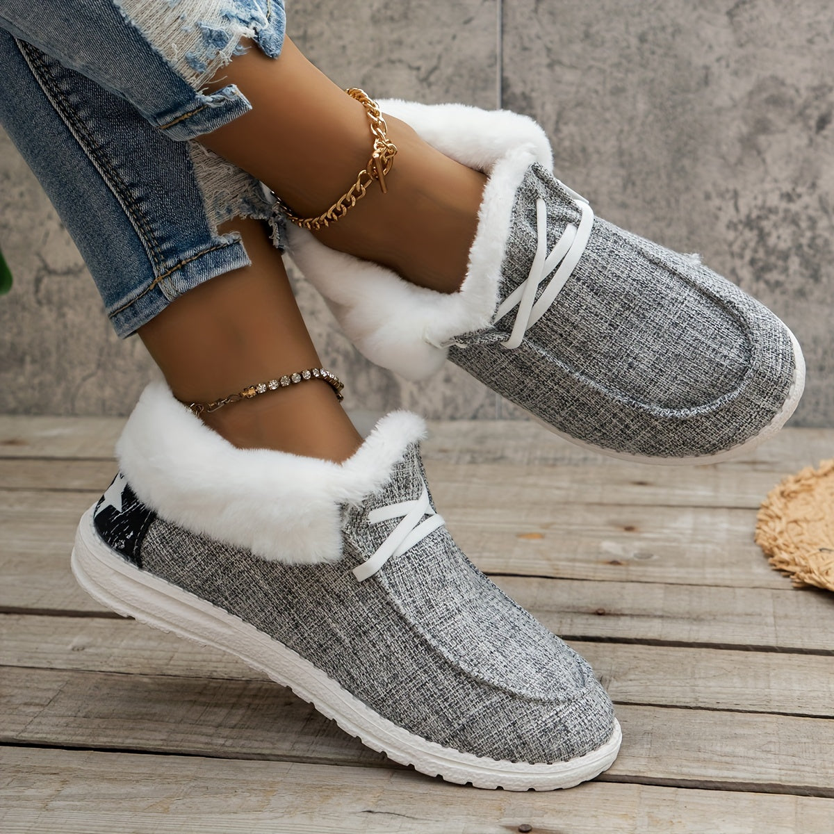 Fluffy Fleece Lined Canvas Shoes, Thermal Low Top Shoes