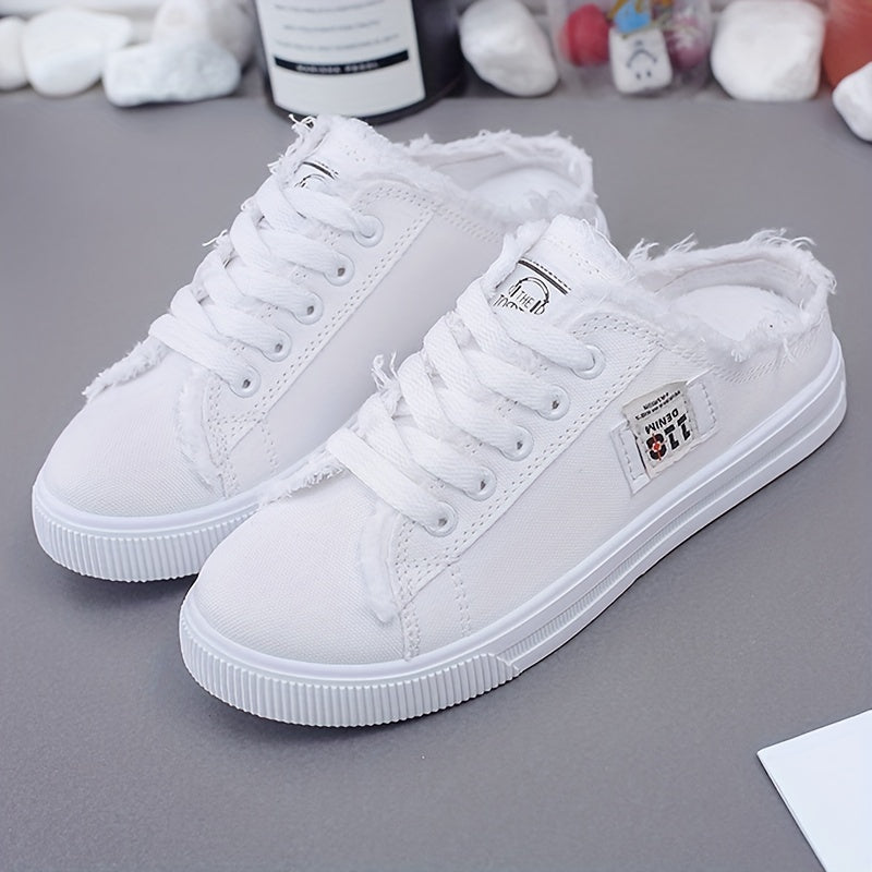 Solid Canvas Slippers, Platform All-match Lace Up Shoes