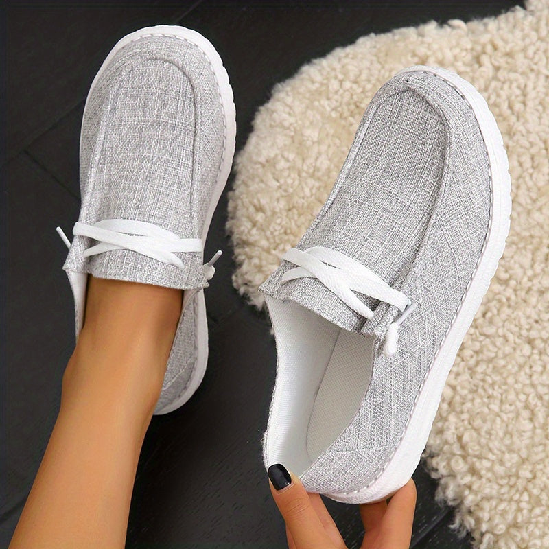 Flat Canvas Shoes, Round Toe Slip On Walking Sneakers